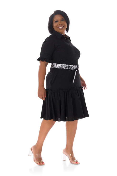 Jules Linen Frilly Dress - Black